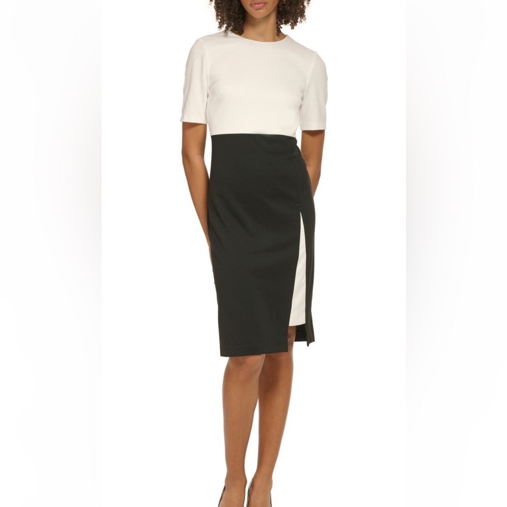 Tommy Hilfiger Colorblock slit midi dress size 6 black and white